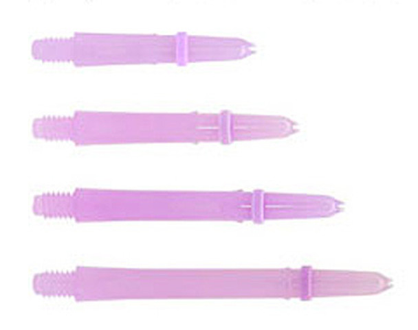 Purple Laro dart shafts in extra short through medium lengths