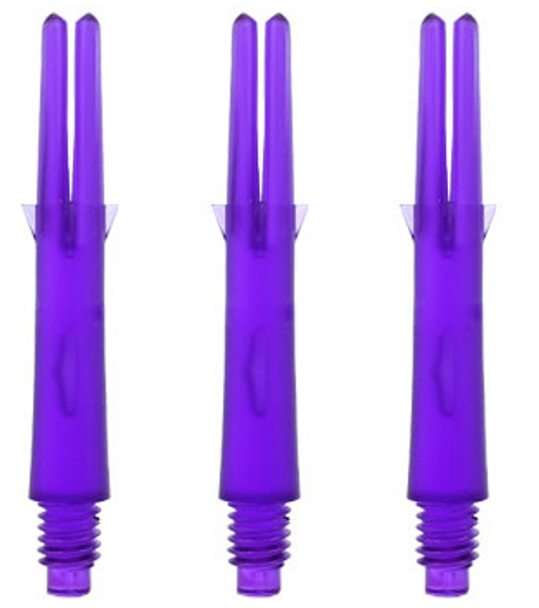 Straight purple L-Shaft dart shafts in 19mm lengths