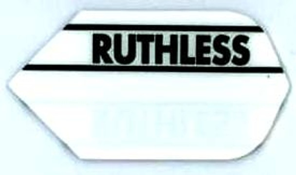 White slim dart flight with the Ruthless logo