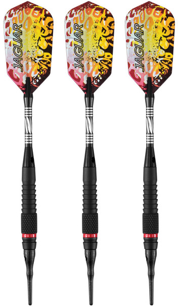 Viper Jaguar soft tip darts with black tungsten barrels and fine knurl