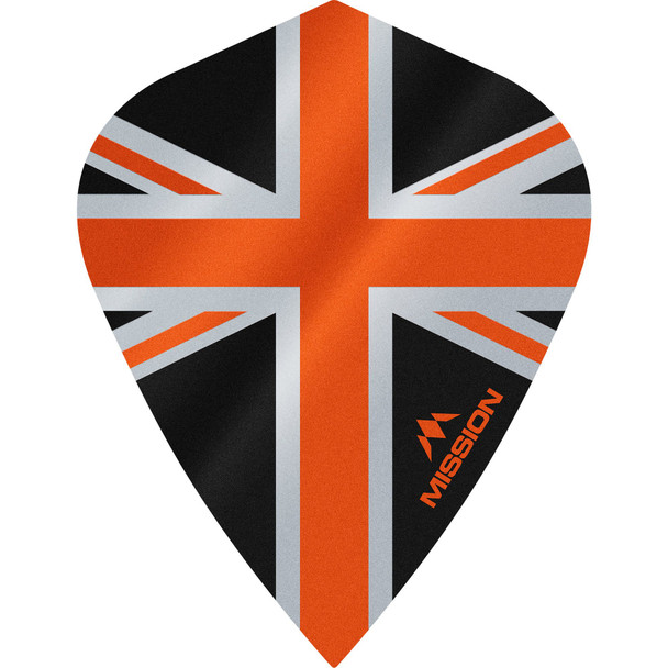 Mission - Alliance - Union Jack Dart Flights - Kite - 100 Micron - Black with Orange