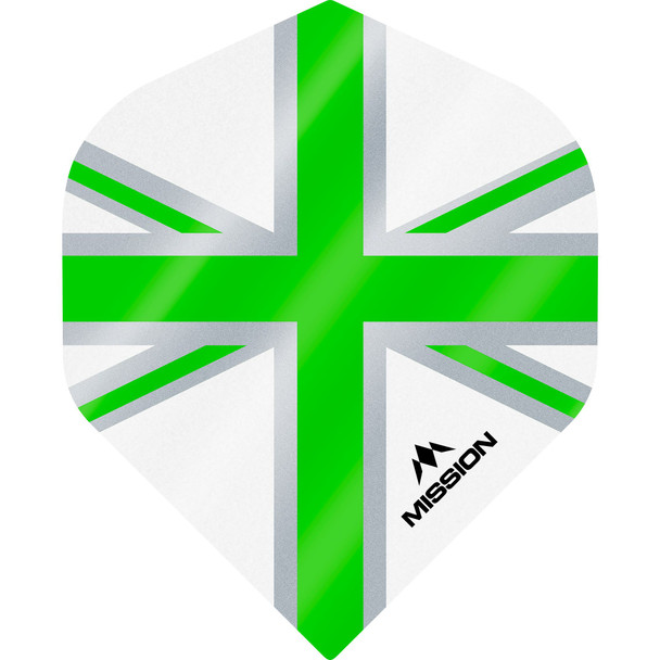 Mission - Alliance - Union Jack Dart Flights - No2 (Standard) - 100 Micron - White & Green