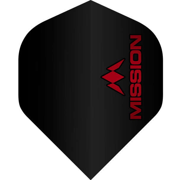 Mission Logo Dart Flights - 100 Micron - UV Finish - No2 (Standard) - Black - Red Logo
