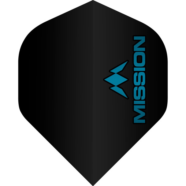 Mission Logo Dart Flights - 100 Micron - UV Finish - No2 (Standard) - Black - Blue Logo