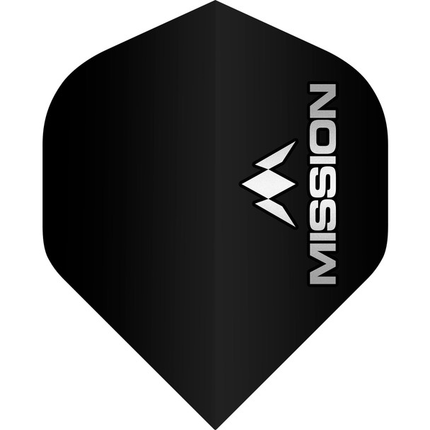 Mission Logo Dart Flights - 100 Micron - UV Finish - No2 (Standard) - Black - Grey Logo