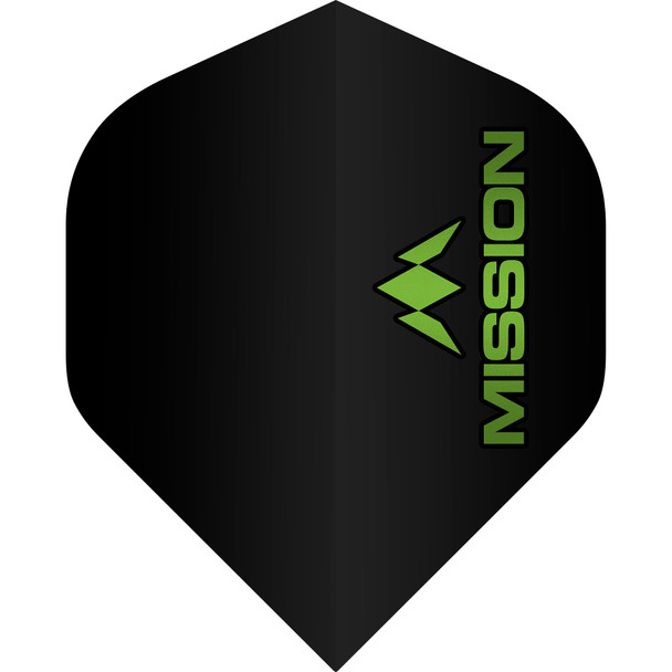 Mission Logo Dart Flights - 100 Micron - UV Finish - No2 (Standard) - Black - Green Logo