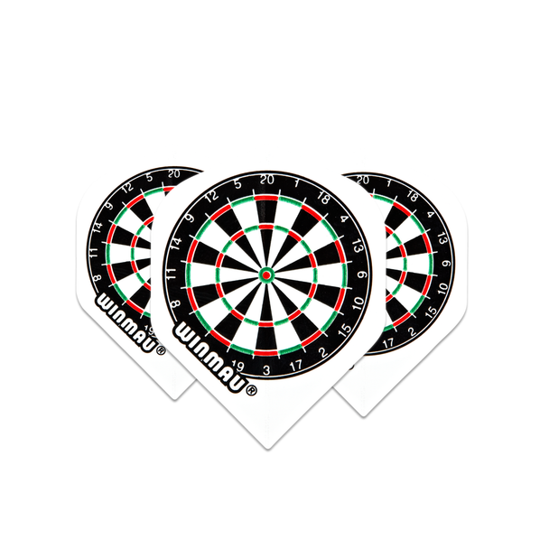 Winmau Mega Standard 75 Micron Flight - White with Dartboard