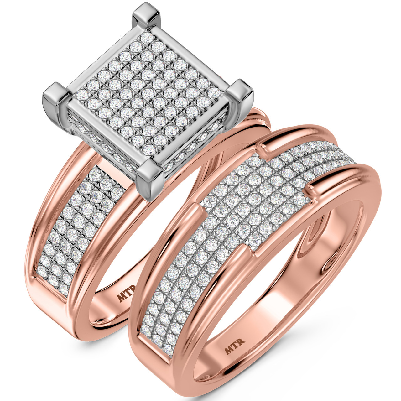 Affy 3/4 Carat T.W. Diamond Princess Cluster Bridal Set 14K Rose