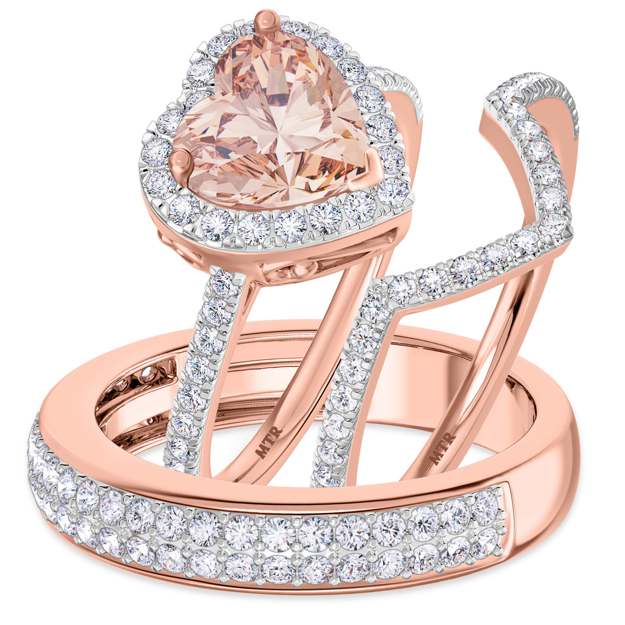 Amber 1/5 Carat Morganite and Diamond Trio Matching Wedding