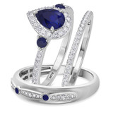 Photo of Ixora 1 3/8 CT. T.W. Sapphire and Diamond Trio Matching Wedding Ring Set 14K White Gold [BT1000W-C000]