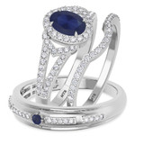 Photo of Bellerose 1 1/3 CT. T.W. Sapphire and Diamond Trio Matching Wedding Ring Set 14K White Gold [BT1001W-C000]