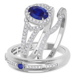 Photo of Bellerose 1 1/3 CT. T.W. Sapphire and Diamond Trio Matching Wedding Ring Set 14K White Gold [BT1001W-C000]