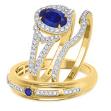 Photo of Bellerose 1 1/3 CT. T.W. Sapphire and Diamond Trio Matching Wedding Ring Set 14K Yellow Gold [BT1001Y-C000]