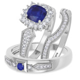 Photo of Kassia 1 1/2 Carat T.W. Sapphire and Diamond Trio Matching Wedding Ring Set 10K White Gold [BT1002W-C000]