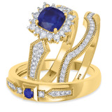 Photo of Kassia 1 1/2 Carat T.W. Sapphire and Diamond Trio Matching Wedding Ring Set 10K Yellow Gold [BT1002Y-C000]