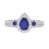 Photo of Ixora 1 1/4 CT. T.W. Sapphire and Diamond Matching Bridal Ring Set 10K White Gold [BR1000W-C000]