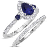 Photo of Ixora 1 1/4 CT. T.W. Sapphire and Diamond Matching Bridal Ring Set 14K White Gold [BR1000W-C000]