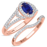 Photo of Bellerose 1 1/6 CT. T.W. Sapphire and Diamond Matching Bridal Ring Set 10K Rose Gold [BR1001R-C000]