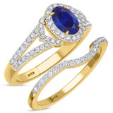 Photo of Bellerose 1 1/6 CT. T.W. Sapphire and Diamond Matching Bridal Ring Set 14K Yellow Gold [BR1001Y-C000]