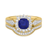 Photo of Kassia 1 3/8 CT. T.W. Sapphire and Diamond Matching Bridal Ring Set 10K Yellow Gold [BR1002Y-C000]