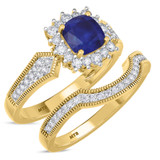 Photo of Kassia 1 3/8 CT. T.W. Sapphire and Diamond Matching Bridal Ring Set 10K Yellow Gold [BR1002Y-C000]