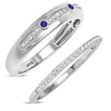 Photo of Ixora 1/4 CT. T.W. Sapphire and Diamond Matching Wedding Band Set 10K White Gold [WB1000W]