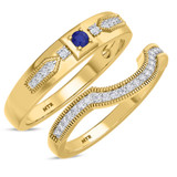 Photo of Kassia 1/3 CT. T.W. Sapphire and Diamond Matching Wedding Band Set 14K Yellow Gold [WB1002Y]