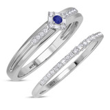 Photo of Lita 1/3 CT. T.W. Sapphire and Diamond Matching Wedding Band Set 14K White Gold [WB1003W]