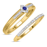 Photo of Lita 1/3 CT. T.W. Sapphire and Diamond Matching Wedding Band Set 10K Yellow Gold [WB1003Y]