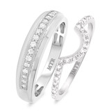 Photo of Peony 3/8 ct tw. Diamond Wedding Band Set 14K White Gold [WB232W]