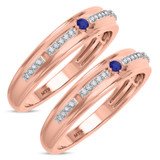 Photo of Bellerose 1/7 Carat T.W. Sapphire and Diamond Matching Wedding Band Set 14K Rose Gold [WM1001R]