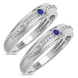 Photo of Bellerose 1/7 Carat T.W. Sapphire and Diamond Matching Wedding Band Set 14K White Gold [WM1001W]