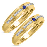 Photo of Bellerose 1/7 CT. T.W. Sapphire and Diamond Matching Wedding Band Set 14K Yellow Gold [WM1001Y]