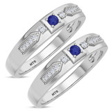 Photo of Kassia 1/6 CT. T.W. Sapphire and Diamond Matching Wedding Band Set 14K White Gold [WM1002W]