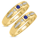 Photo of Kassia 1/6 CT. T.W. Sapphire and Diamond Matching Wedding Band Set 10K Yellow Gold [WM1002Y]