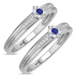 Photo of Lita 1/6 CT. T.W. Sapphire and Diamond Matching Wedding Band Set 10K White Gold [WM1003W]