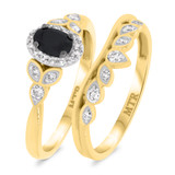 Photo of Amira 2/3 CT. T.W. Black Diamond (Treated) Oval Solitaire Bridal Set 14K Yellow Gold [BR211Y-C000]
