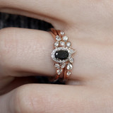 Photo of Amira 2/3 CT. T.W. Black Diamond (Treated) Oval Solitaire Bridal Set 14K Yellow Gold [BR211Y-C000]