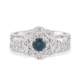 Photo of Khadija 1 3/4 Carat T.W. Blue Diamond Round Solitaire Bridal Set 14K White Solid Gold [BR213W-B045]