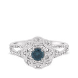 Photo of Khadija 1 3/4 Carat T.W. Blue Diamond (Treated) Round Solitaire Bridal Set 14K White Gold [BT213WE-B045]