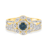 Photo of Khadija 1 3/4 Carat T.W. Blue Diamond Round Solitaire Bridal Set 10K Yellow Solid Gold [BR213Y-B045]