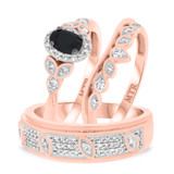 Photo of Amira 7/8 ct tw. Black Diamond (Treated) Oval Solitaire Trio Set 10K Rose Gold [BT211R-C000]