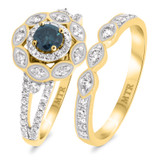 Photo of Khadija 1 3/4 CT. T.W. Blue Diamond (Treated) Round Solitaire Bridal Set 14K Yellow Gold [BR213Y-B045]