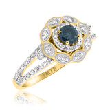 Photo of Khadija 1 3/4 CT. T.W. Blue Diamond (Treated) Round Solitaire Bridal Set 14K Yellow Gold [BT213YE-B045]