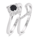 Photo of Rehana 3/8 CT. T.W. Black Diamond (Treated) Round Solitaire Bridal Set 10K White Gold [BR214W-A033]