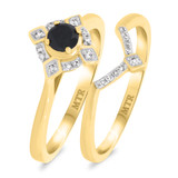 Photo of Rehana 3/8 Carat T.W. Black Diamond (Treated) Round Solitaire Bridal Set 14K Yellow Gold [BR214Y-A033]