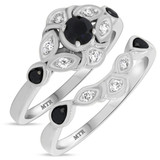 Photo of Soraya 2/3 CT. T.W. Black Diamond (Treated) Round Solitaire Bridal Set 10K White Gold [BR216W-A033]