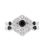 Photo of Soraya 2/3 Carat T.W. Black Diamond (Treated) Round Solitaire Bridal Set 14K White Gold [BR216W-A033]