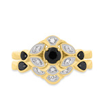 Photo of Soraya 2/3 CT. T.W. Black Diamond (Treated) Round Solitaire Bridal Set 14K Yellow Gold [BR216Y-A033]