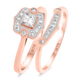 Photo of Yasmine 3/8 Carat T.W. Diamond Princess Solitaire Bridal Set 10K Rose Gold [BR217R-P023]